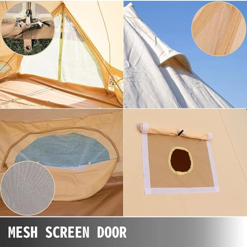 3m/4m Yurt Tent with Stove Hole Camping Family Tent Cotton Canvas Truck Tent Large Space Pyramid Tent for Outdoor Party Picnic (Khaki 300X300X200CM) - Image 4