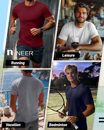 Neer 7 Pack Men's Big and Tall Shirts Summer Cotton Short Sleeve Tee Crew Neck Casual Top Basic Oversize T Shirts(Black, Lake Green, Dark Gray, Light Gray, White, Navy Blue, Wine Red,7X-Large) - Image 6