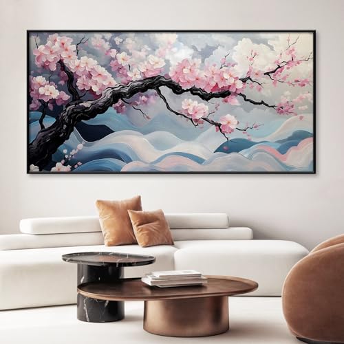 Japanese Cherry Blossom Canvas Wall Art, Sakura Tree Canvas Print, Pink Floral Pictures, Cherry Blossom Tree Wall Art, Flower Branch Decor, Nature Prints for Living Room (Gold Framed, 71"x35" | 180x90cm) - Image 6