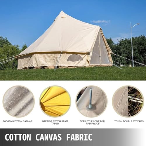 3m/4m Yurt Tent with Stove Hole Camping Family Tent Cotton Canvas Truck Tent Large Space Pyramid Tent for Outdoor Party Picnic (Khaki 300X300X200CM) - Image 2