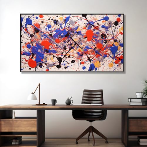 Jackson Pollock Canvas Wall Art, Colorful Abstract Jackson Pollock Canvas Wall Art, Abstract Canvas Wall Art, Jackson Pollock Print, Jackson Pollock Wall Art, Living Room Wall Art (Black Framed, 69"x 39"| 174x98cm) - Image 3