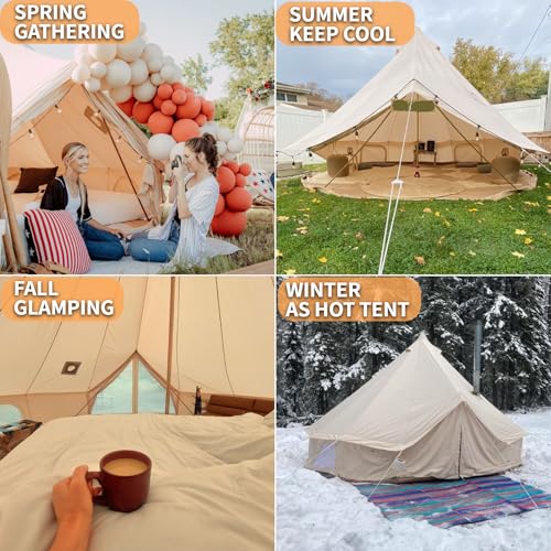 DANCHEL OUTDOOR 4 Season Canvas Yurt Tent with Large Wood Stove, Heavy Duty Bell Tent with Stove Jack 4 Person Winter Camping Glamping, 13ft/4m - Image 7