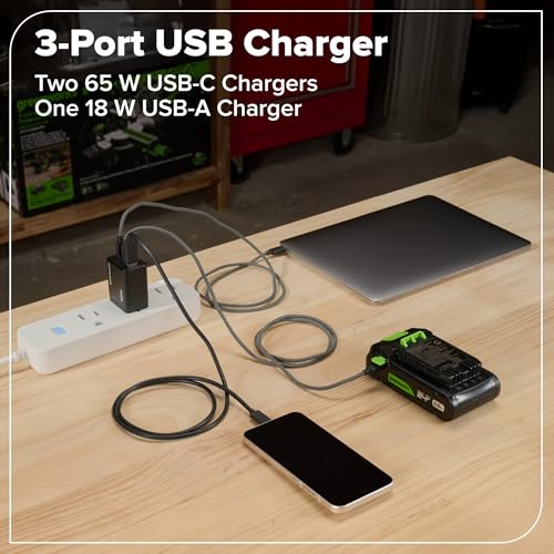 GREENWORKS 24V 1/2” Brushless Cordless Drill (800 In-lbs.), 4.0Ah (24,000mAh Power Bank) USB-C Battery, 3.3 FT Braided Cable, 65W Rapid Charger - Image 12