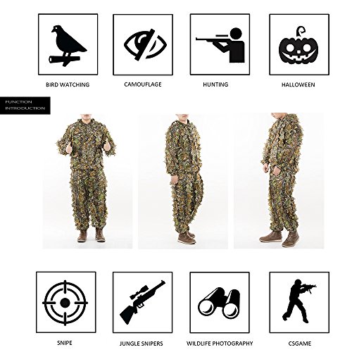 EAmber Ghillie Suit 3D Leaf Camo Camouflage Lightweight Youth Adult Clothing Suits for Jungle Hunting,Shooting, Airsoft, Wildlife Photography or Halloween - Image 7