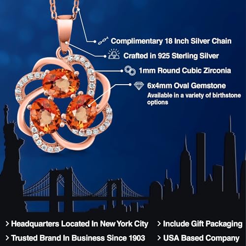Gem Stone King 18K Rose Gold Plated Silver Gemstone Birthstones 3 Stone Spiral Pendant Necklace for Women | Oval 6X4MM | Includes 18 Inch Chain | Fine Jewelry for Her Mom Wife - Image 2