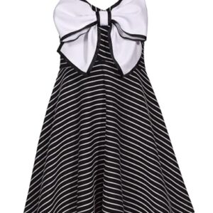Bonnie Jean Girls Size 7-16 Bow Front Knit Casual Dress (B-W, 14) Black-White