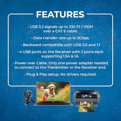 OREI USB 3.2 Over Ethernet HDbaseT Cat6 Extender LAN Upto 330 Feet - Extends 4 Ports USB-A Signal Over LAN Ethernet - Power Over Cable for Long Distance Extension Supports All Operating System - Image 8