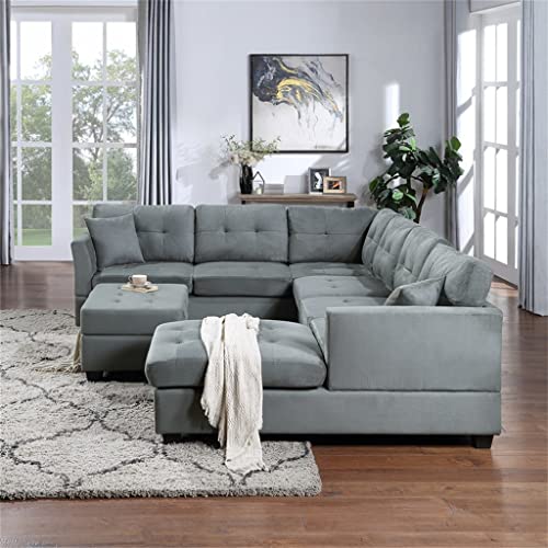 YWMLFZ U-Style Upholstery Sectional Sofa with Storage Ottoman Living Room Furniture Corner Set - Image 4