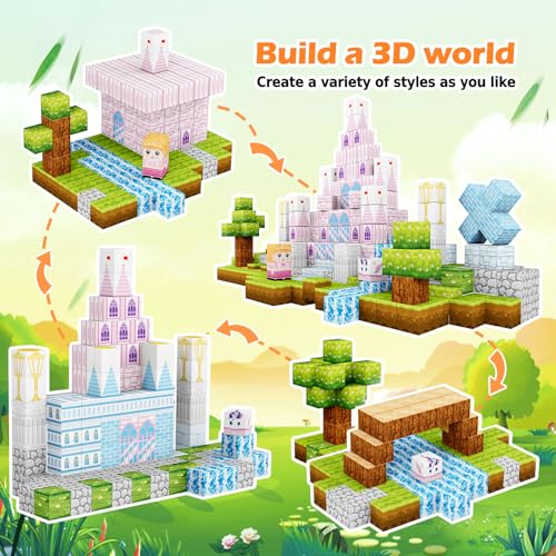 150 PCS Castle Magnet Building Cubes, Tiles Construction Toys Incorporating Magnet for Kids, STEM Sensory Toys for Girls Boys 3 4 5 6+ Years Old, Birthday - Image 3