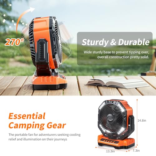 Camping LED Fan with Light, 40000mAh Rechargeable Battery Powered Outdoor Tent Fan with Light and Hook, 4 Speed, Personal USB Desk Fan for Camping, Fishing, Power Outage,Hurricane, Worksite - Image 4