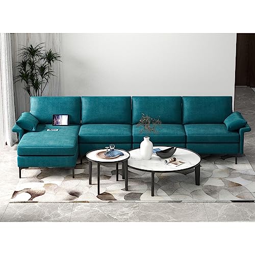 OUDINI Modern L Shape Lounge, Modern 4 Seat, Sectional Couches, Living Room Furniture Sets, W/Reversible Chaise & 4 USB Ports (Blue - Image 2