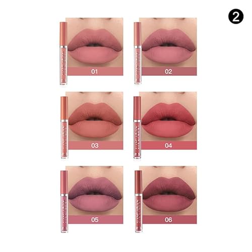 6Pcs Nude Matte Liquid Lipstick Set, Waterproof Long Lasting Non-Stick Cup Nude Lipstick 24 Hour Not Fade Matte Lipstick Professional Lip Gloss Makeup Valentine\'s Day Gifts for Women (Set B) - Image 2