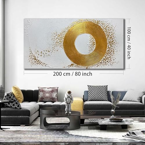 WVMAPTA Minimalist Wall Art for Living Room White and Gold Abstract Oil Painting Wall Decor for Office Huge Wall Art for Hotel Size 40 x 80 Inch - Image 6