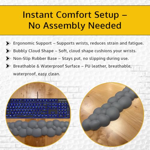 Cloud Keyboard Wrist Rest - Ergonomic Wrist Pad for Keyboard, Cute Arm Rest, Non-Slip Base, Comfortable PU Leather Cloud Palm Support for PC, Mac, Laptop, Office, Work, and Gaming, Gray - Image 5