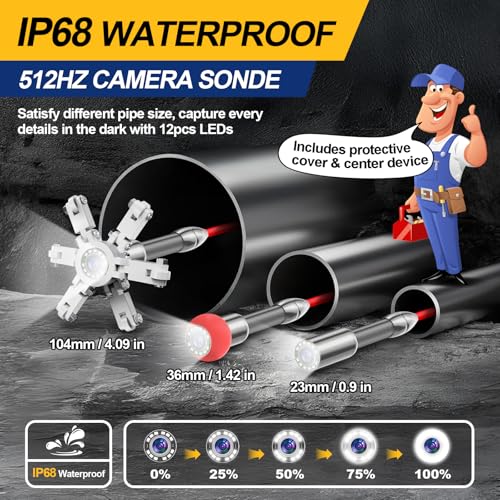 Anysun All in 1 Sewer Camera with Locator & Wheels & Pull Handle, 7MM 300Ft Cable, Self Leveling, Distance Counter, 32GB Card, 9'' HD Monitor, Pipe Drain Inspection Camera IP68 Industrial Borescope - Image 7