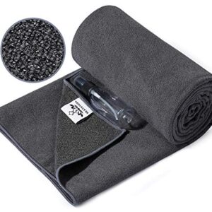 Heathyoga Yoga Mat Towel Non Slip for Hot Yoga Towel with Silicone Grip & Free Spray Bottle, 72\”X26\” Extra Large Microfiber Yoga Towel for Bikram, Pilates, Fitness (Grey)