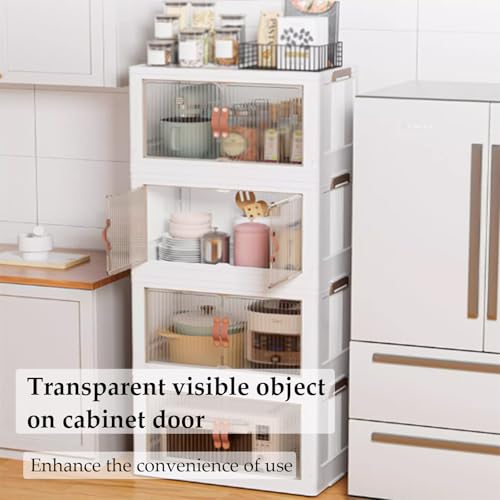 RUJHGL Plastic Storage Bins with Lids Floor Standing Storage Bins with Doors and Wheels Storage Bins Stackable White Nordic Style - Image 7