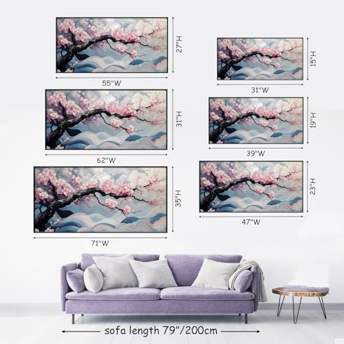 Japanese Cherry Blossom Canvas Wall Art, Sakura Tree Canvas Print, Pink Floral Pictures, Cherry Blossom Tree Wall Art, Flower Branch Decor, Nature Prints for Living Room (Gold Framed, 71"x35" | 180x90cm) - Image 4