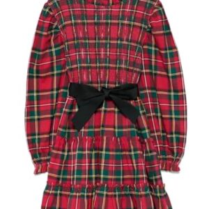 POLO RALPH LAUREN Girls Plaid Smocked Cotton Jersey Dress XL 16 Multi