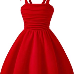 WDIRARA Girl’s Bow Sleeveless A Line Mini Dress Ruched Ruffle Swing Cami Dresses