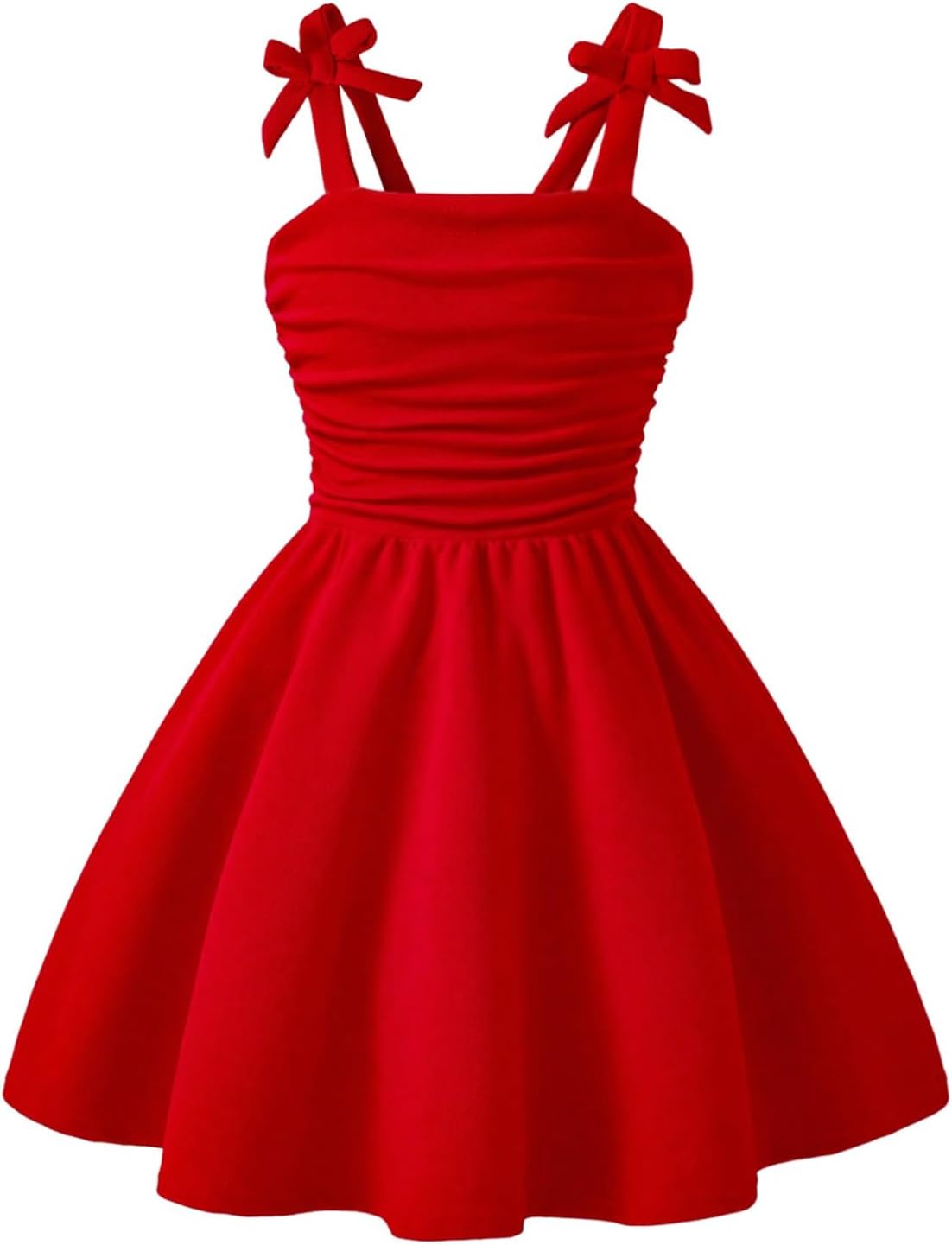 WDIRARA Girl's Bow Sleeveless A Line Mini Dress Ruched Ruffle Swing Cami Dresses