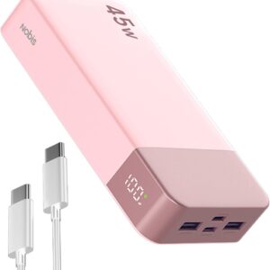 NOBIS Portable Charger, 20000mAh Power Bank, 45W Power Bank Fast Charging, Battery Pack with C to C Cable, Battery Bank with Digital Display for Phone Android Laptop etc (Pink)