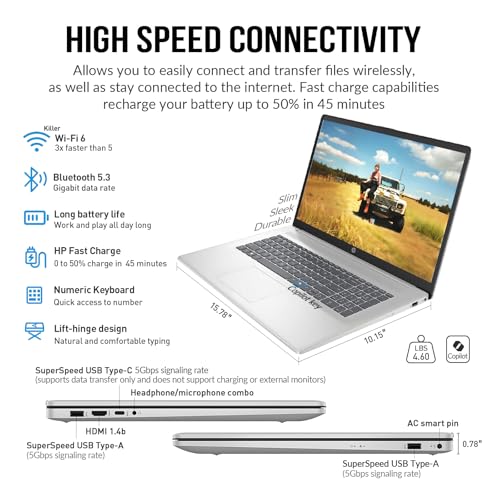 HP Laptops 17 Inch, 17.3" Laptop Computer, HD+ Large Screen, Intel Core i3 (8-Cores), 32GB RAM 1TB SSD, Windows 11 Pro, Number Pad, Wi-Fi 6, USB-C - Image 7