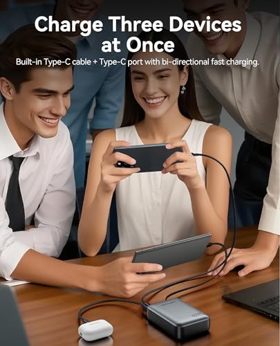 VENTION 45W Power Bank, CCC Certified 20000mAh with Built-in USB-C Cable, Fast Charging Travel Portable Charger with LED Digital Display for iPhone 17/16/15 Xiaomi Galaxy S26/S25 iPad Laptop(Gray) - Image 6