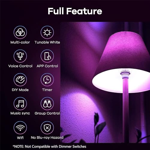 Linkind Matter Smart Light Bulb, Smart Bulbs Work with Apple Home, Siri, Alexa, Google Home, SmartThings, Color Changing Light Bulbs RGTBW Music Sync, Mood Lights, 2.4Ghz WiFi A19 E26 60W 800LM 3 Pack - Image 2