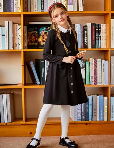 Arshiner Girls Long Sleeve Casual Swing Dresses Black 7-8 Years - Image 3