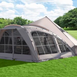 DanCoom Bell Tent, 8/10/12 Person Waterproof Large Family Tents with Sturdy Center & Vestibule, Mesh Window,Waterproof,Spacious Space for All 4 Season Camping Yurt Tent.