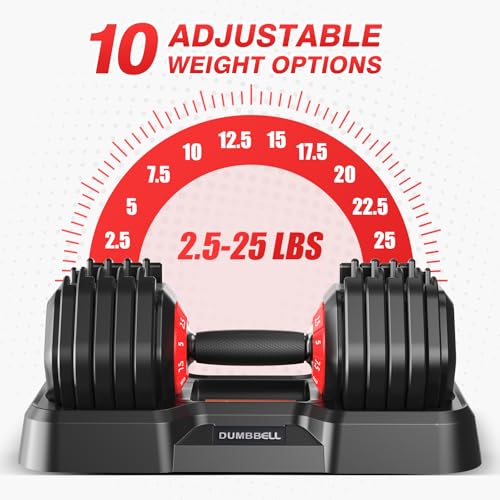 25LBS Adjustable Dumbbells Set of 2, Durable Weights Dumbbells Set, 10 in 1 Free Weights Set with Anti-Slip Grip, Fast Adjust Gym Equipment Space Saving for Home Strength Training – Pair - Image 2