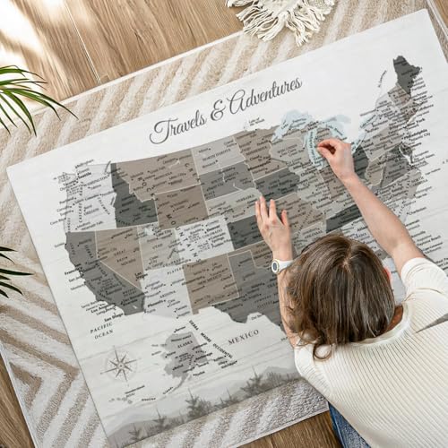 ElephantStock - Travels And Adventures II Push Pin Usa Map Wall Art - Horizontal Canvas Wall Art - Living Room Wall Decor - Digital Art Map Canvas Art - White And Gray Decor - 51" x 34" - Image 4