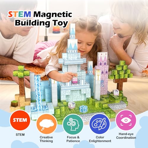 150 PCS Castle Magnet Building Cubes, Tiles Construction Toys Incorporating Magnet for Kids, STEM Sensory Toys for Girls Boys 3 4 5 6+ Years Old, Birthday - Image 5