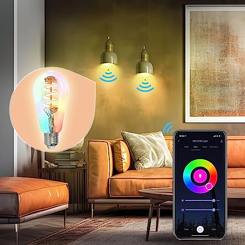 MOES Smart ST64 Edison LED Light Bulbs, Color Changing WiFi ST21 Smart Bulbs, 2700K-6500K CW& RGB Dimmable, Smart Life Remote Control, Work with Alexa/Google Home, 470lm 5W (40W Equivalent) 2 Pack - Image 2