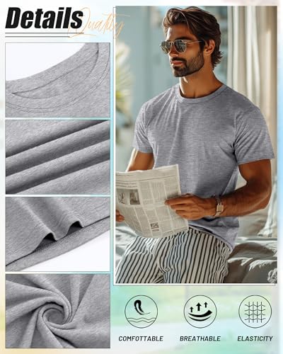 Neer 7 Pack Men's Big and Tall Shirts Summer Cotton Short Sleeve Tee Crew Neck Casual Top Basic Oversize T Shirts(Black, Lake Green, Dark Gray, Light Gray, White, Navy Blue, Wine Red,7X-Large) - Image 3