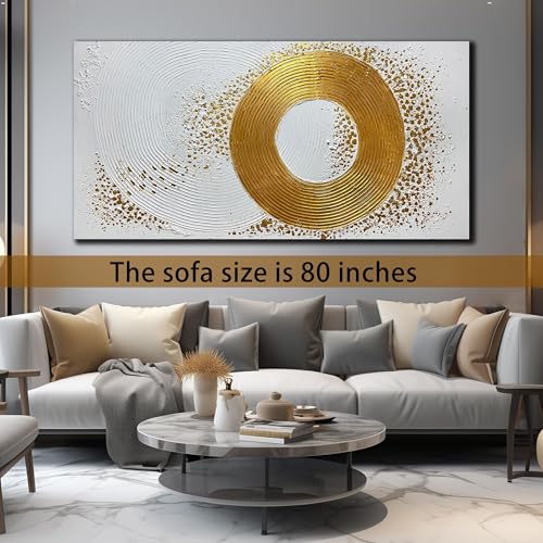 WVMAPTA Minimalist Wall Art for Living Room White and Gold Abstract Oil Painting Wall Decor for Office Huge Wall Art for Hotel Size 40 x 80 Inch - Image 7