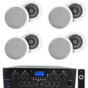Rockville RPA40BT Bundle: 4-Zone 1000-Watt Bluetooth Home Stereo Amplifier Receiver, (4) Pairs HC85 8-in 700-Watt in-Ceiling Speakers, 5 Items