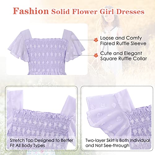 Solid Purple Flared Sleeve Flower Dress for 10 11 Years Old Girls Chiffon Flowy Skirts Square Neck Dresses Size 10-11 Big Girl Swing Midi Dress Classy Bridesmaid Frocks - Image 6