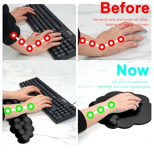 Cloud Keyboard and Mouse Wrist Rest Pad for Computer Arm Pain Relief- Ergonomic Wrist Support Mousepad with Non-Slip PU Base for Office, Gaming, and Home Use Anti-Fatigue(Black) - Image 4