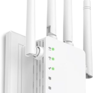 WiFi Extender with Ethernet Port, 1200Mbps Dual Band (5GHz/2.4GHz) WiFi Booster.Covers Up to 12880 Sq.ft,Supports 105 Devices, Easy Setup Signal Booster, EasyMesh Compatible, Four Directional Antennas