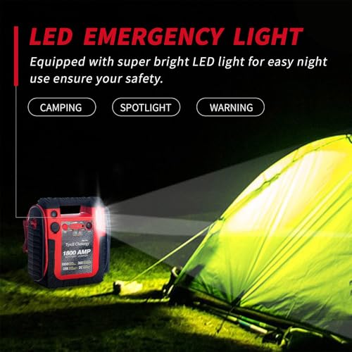 Tyrell Chenergy New Upgrade 1800A Car Battery Jump Starter with Air Compressor, 20000mAh 12V Auto Lead-Acid Battery Booste, 260PSI Tire Inflator (Up to 8.0L Gas/Diesel) with LED Light & USB - Image 6
