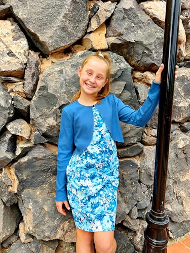 Dresses for Girls and Long Sleeve Button Cardigan for Girl Size 8-10 Flower Print Sleeveless Cute Cami Dresses 2 Piece Fall Outfits Blue Size 8-10 - Image 4