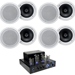 Rockville LED Tube Amp/Home Theater Receiver+(8) 8″ White Ceiling Speakers