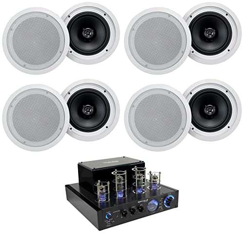 Rockville LED Tube Amp/Home Theater Receiver+(8) 8" White Ceiling Speakers
