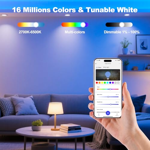 VTimes Smart Light Bulbs, WiFi & Bluetooth Light Bulb, Work with Alexa and Google Home, A19 E26 RGBCW LED Color Changing Light Bulb, 16 Million Colors, Dimmable 2700K-6500K, 9W, 800 Lumens 4 Pack - Image 3