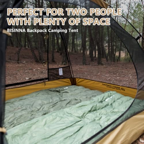 BISINNA Backpacking Tent 2 Person Lightweight Camping Tent Waterproof 3 Season with Aluminum Pole for Outdoor Mountaineering Hiking Travel (Brown) - Image 4