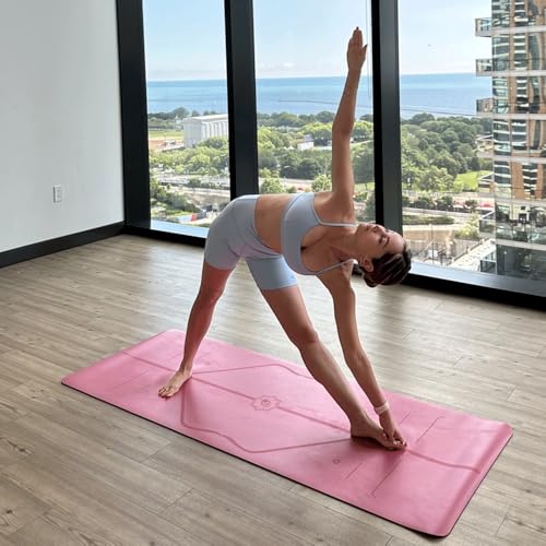 LIFORME Original Yoga Mat & Travel Mat Bundle Pack – Patented Alignment System, Eco-Friendly, Non-Slip Warrior-Grip, Made with Natural Rubber, Thick, Sweat Resistant, Comfortable - Pink/Pink - Image 3