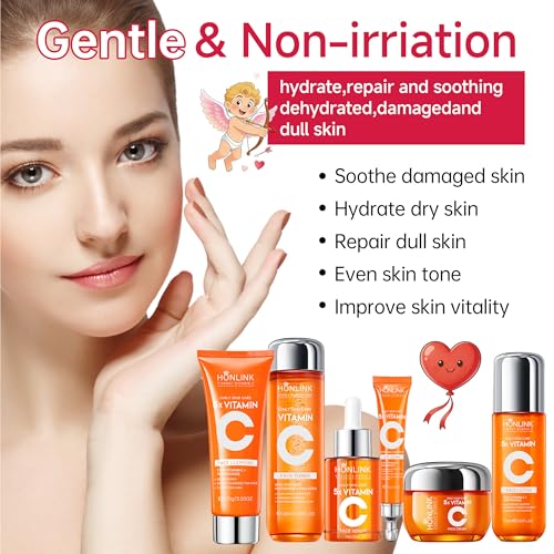 Glown 6-Piece Hydrating Skincare Set with Vitamin C & Niacinamide,Complete Face & Body Care Kit with Cleanser,Toner,Serum,Moisturizer,Eye Cream & Body Lotion | Valentine’s Day Skincare Gift for Women - Image 2