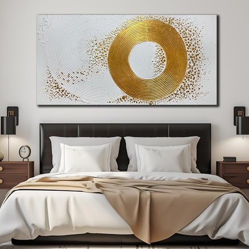 WVMAPTA Minimalist Wall Art for Living Room White and Gold Abstract Oil Painting Wall Decor for Office Huge Wall Art for Hotel Size 40 x 80 Inch - Image 8